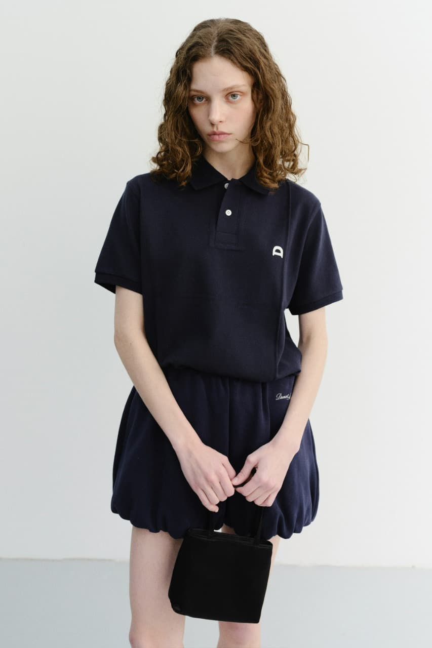 UNISEX LEATHER LOGO POLO SHIRT NAVY_UDTS6B122N2