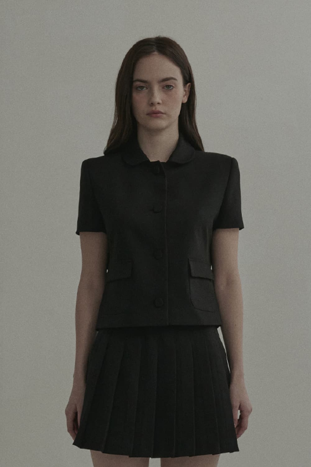 Single Collar Tailored Suit Jacket - Black