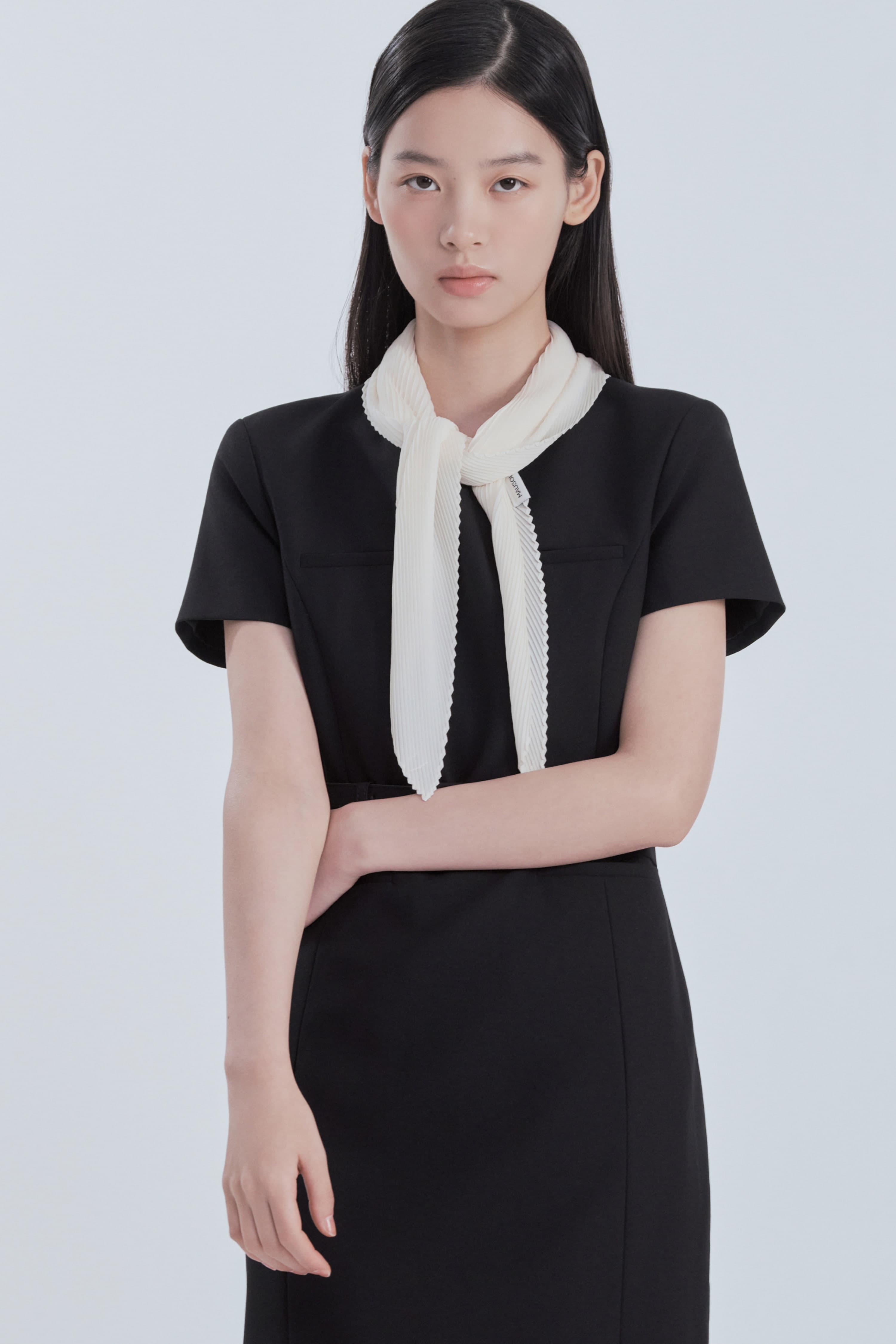 Belted Round Neck Long Suit Dress - Black