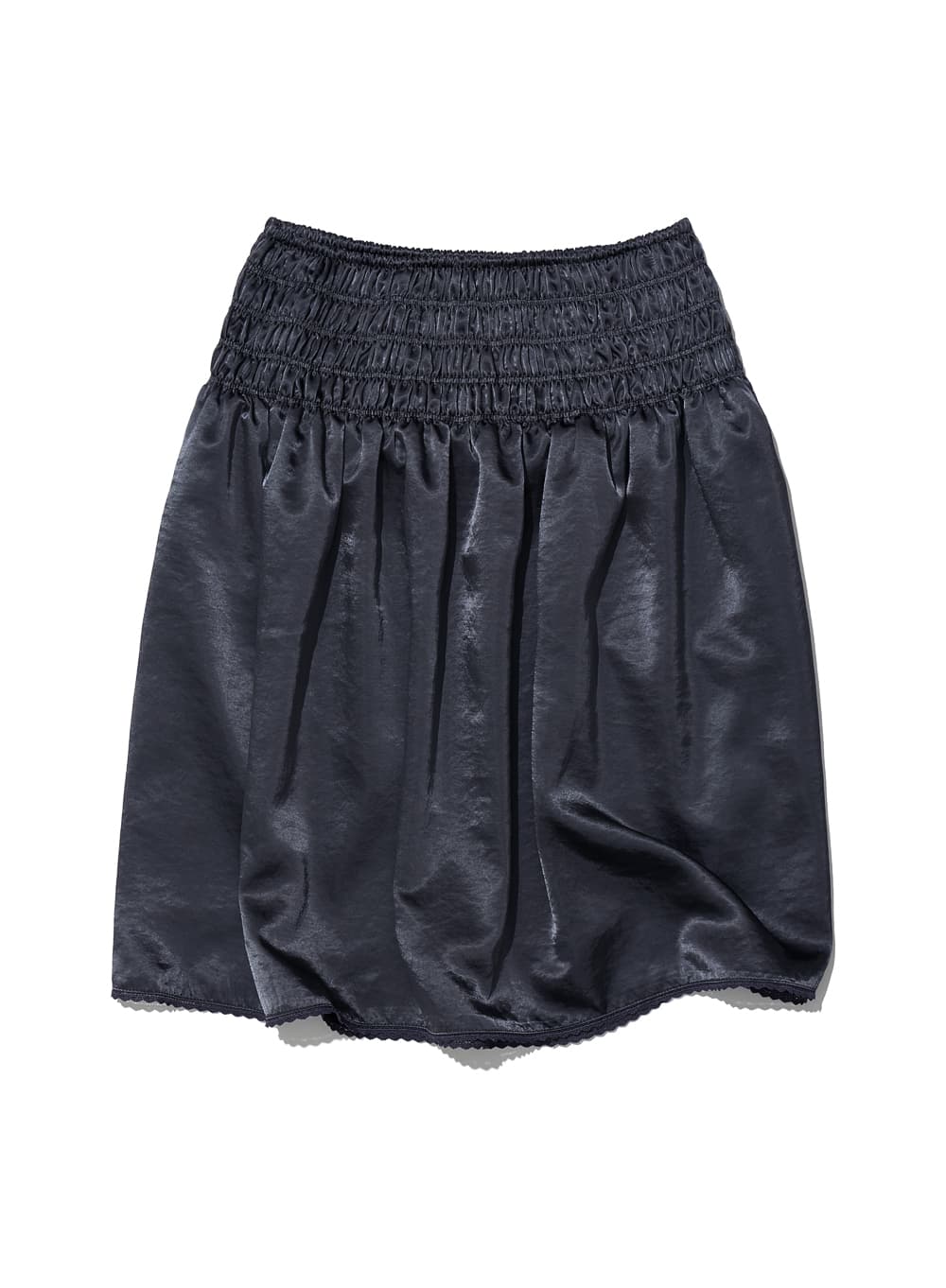 LACE TRIM SMOCKING MIDI SKIRT_CHARCOAL