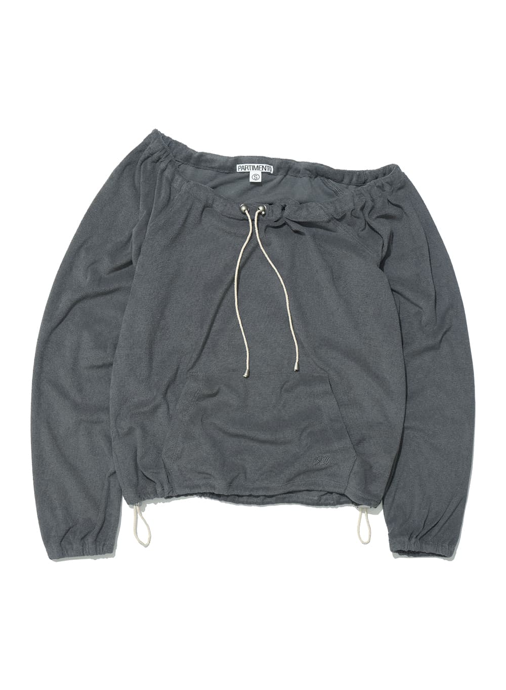 TERRY DRAWSTRING OFF-SHOULDER TOP_CHARCOAL