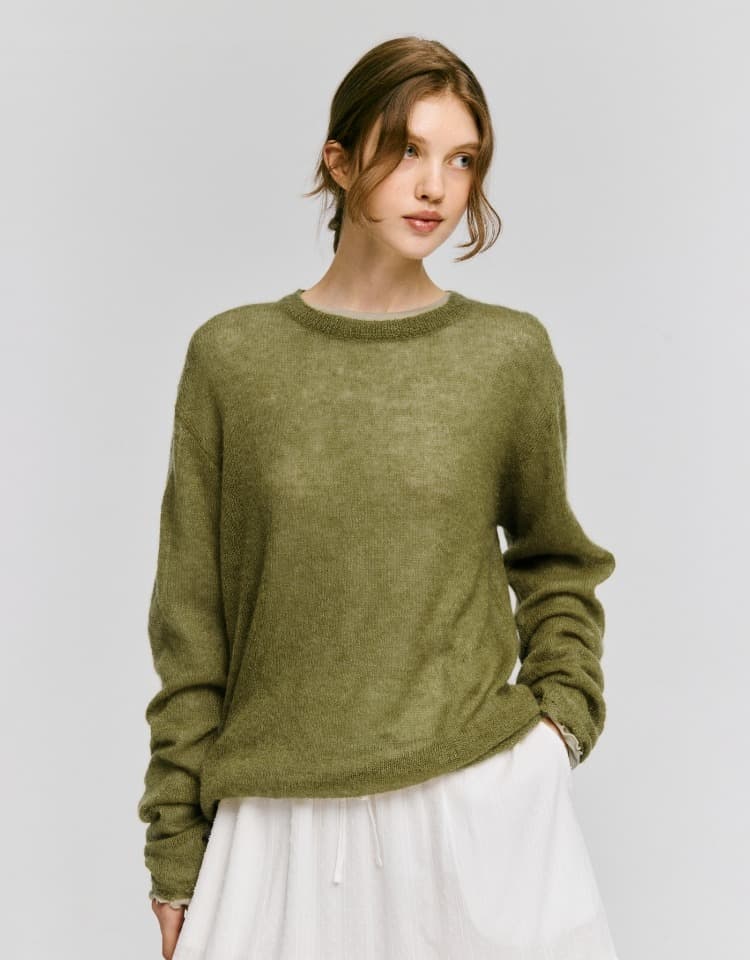 mohair blended skashi pullover - olive
