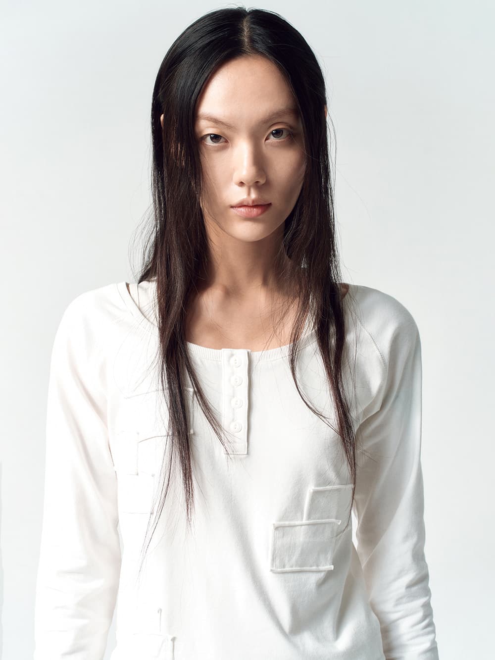 헨리넥 패치워크 티셔츠 WHITE