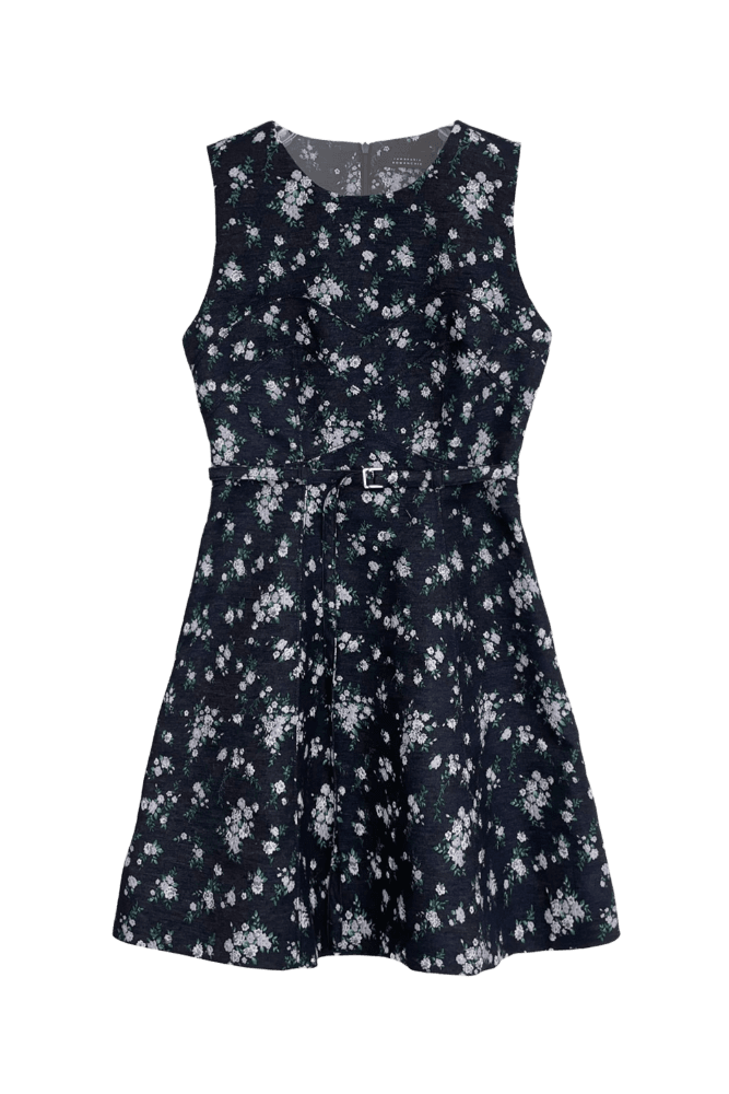 Flower Denim Dress (Navy)