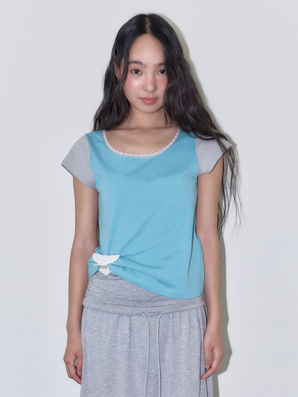 LACE COLOR POINT T-SHIRT (BLUE)
