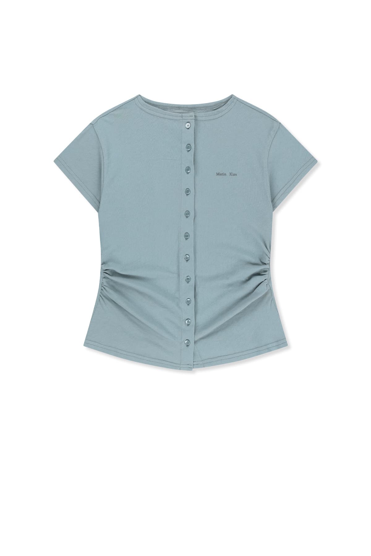 SIDE SHIRRING BUTTON TOP IN LIGHT BLUE
