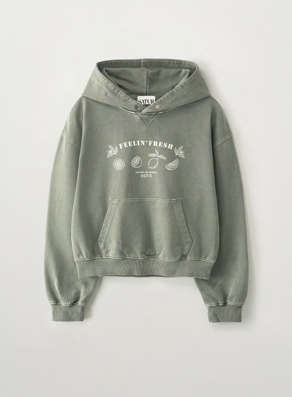(W) Citron Drawing Washed Crop Hoodie - Charcoal