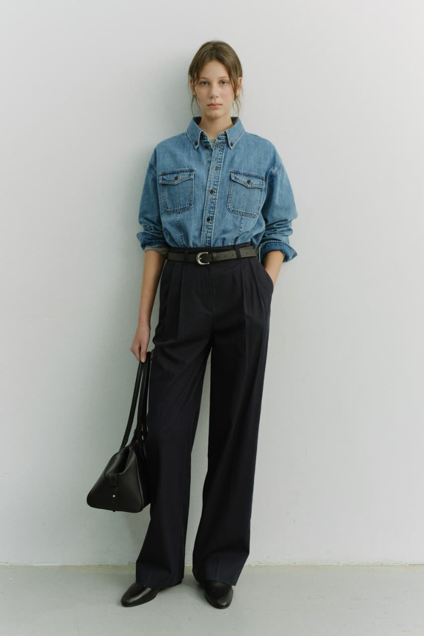 DOUBLE PLEATED CHINO SLACKS NAVY_UDPA6A224N2