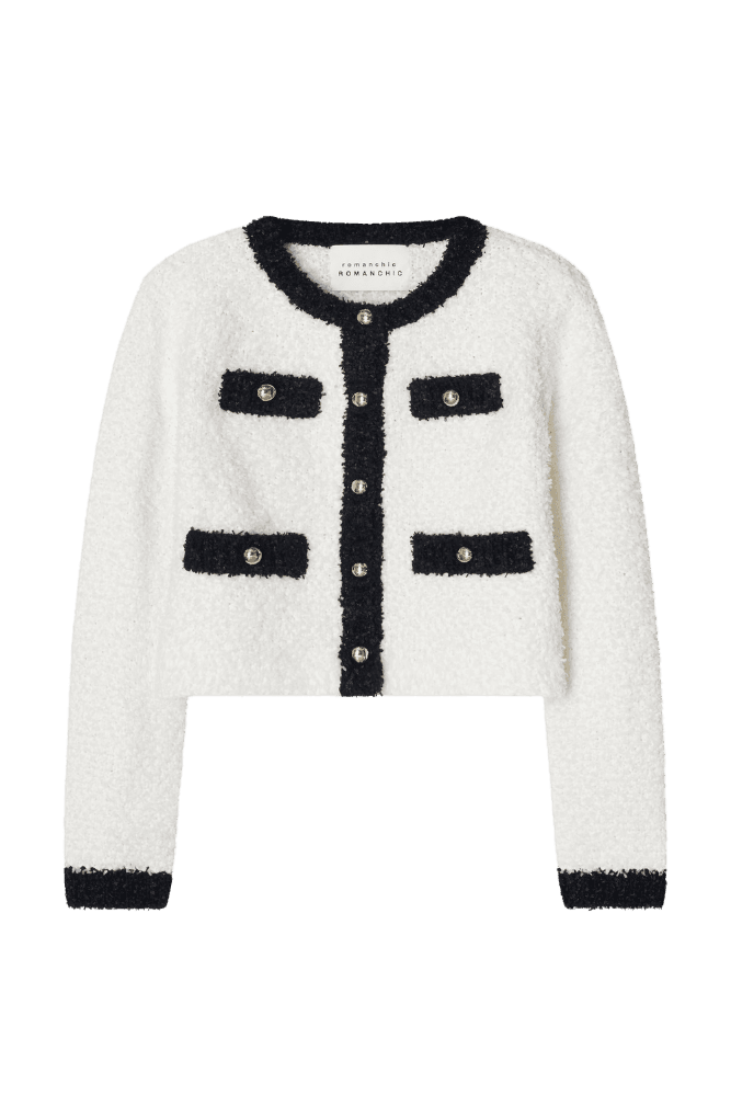 Boucle Bonbon Knit Cardigan (White)