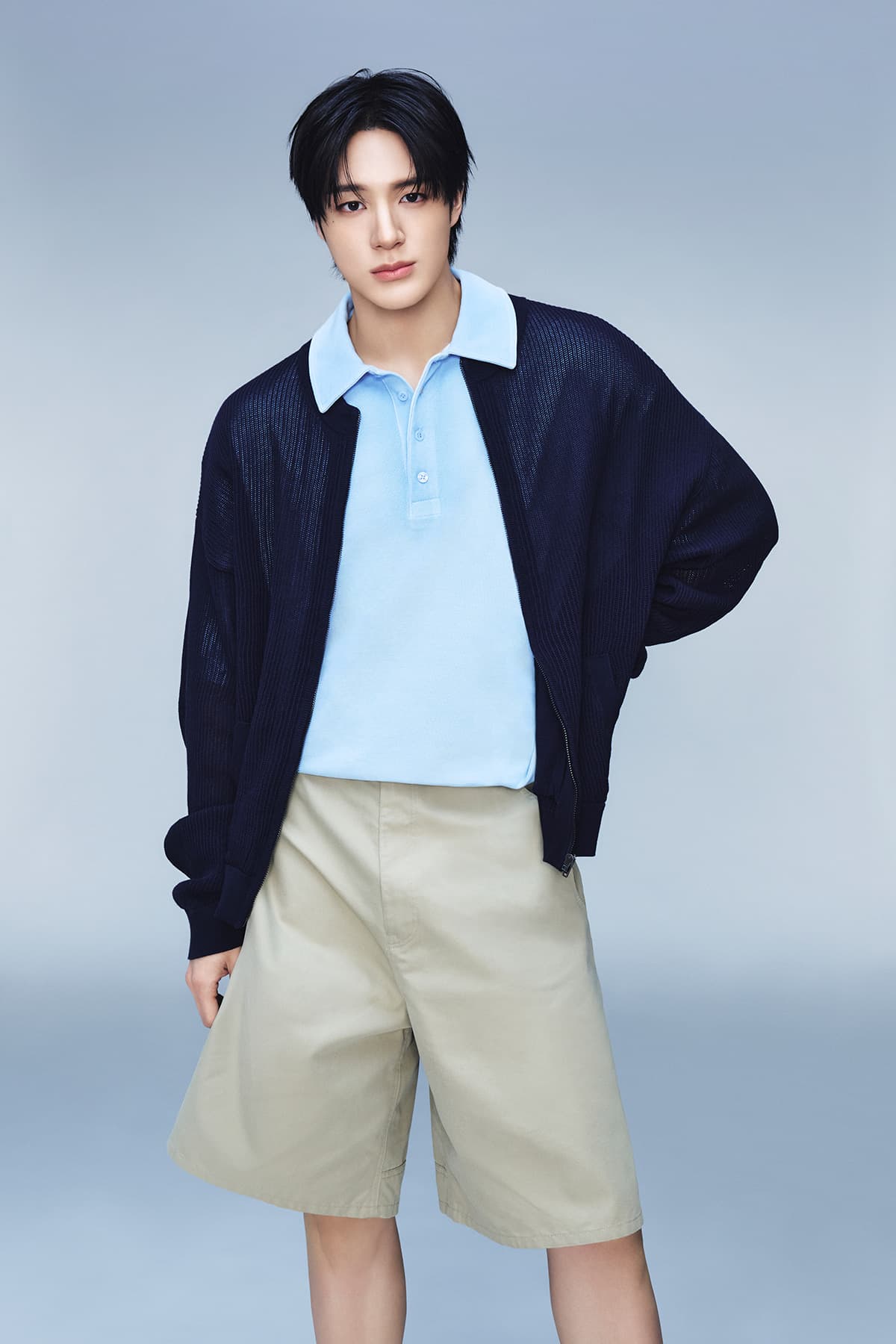 SMALL LOGO WASHED PIQUE TOP FOR MEN IN BLUE