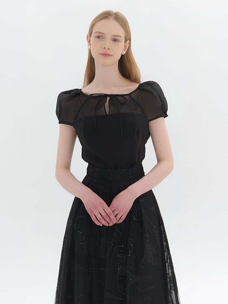FAIRY Chiffon Puff-Sleeve Blouse / Black(3color)