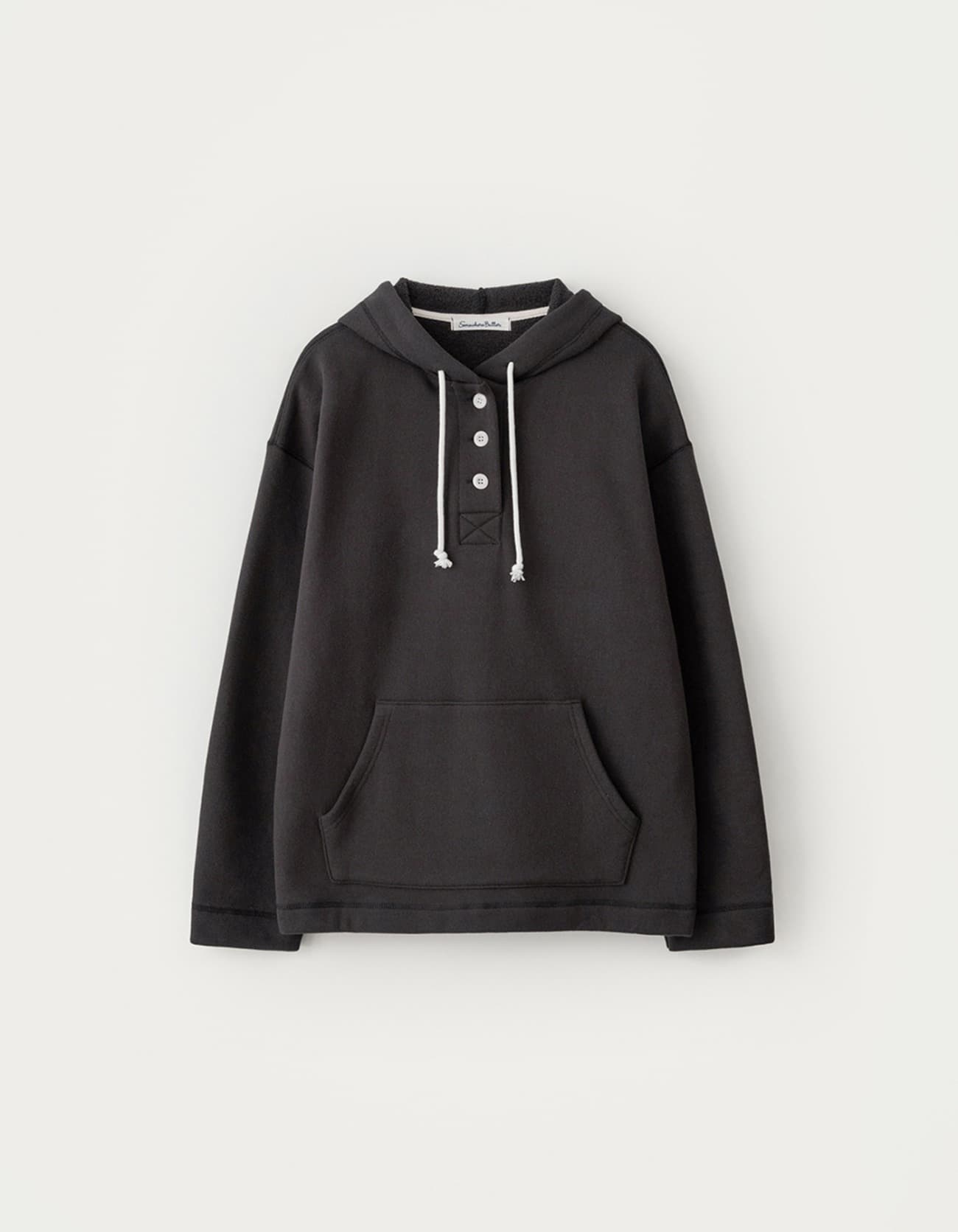 Bold Logo Button Hoodie - Charcoal