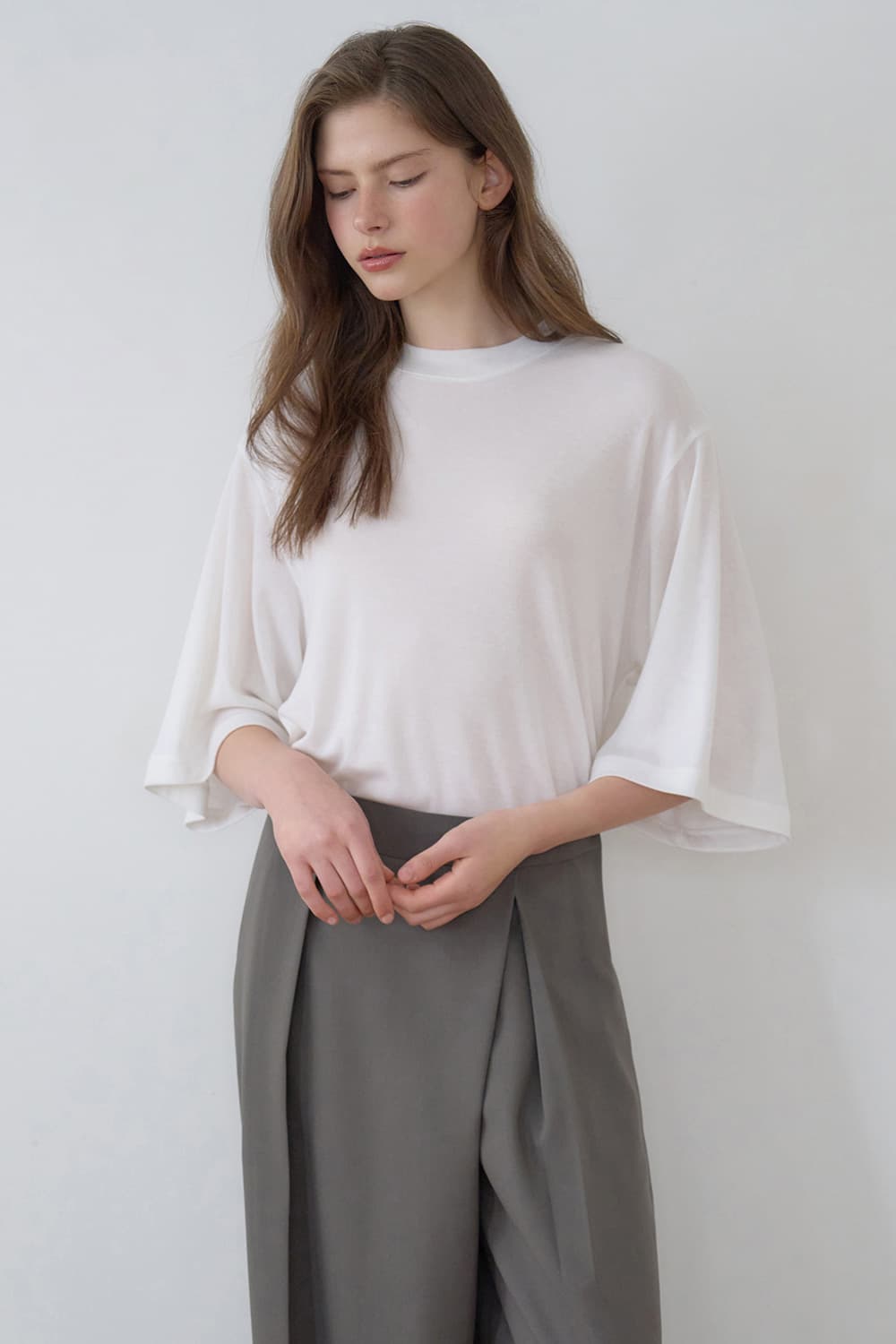 Tencel wool relaxed draped top 3colors [N6MTS02]