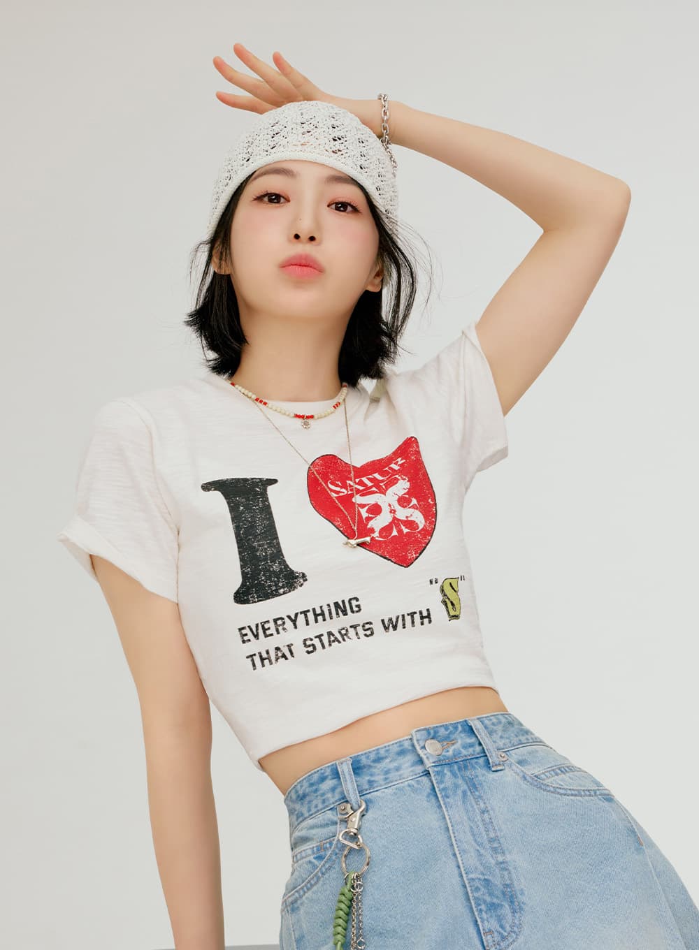 (W) Crochet Knit Beanie - White