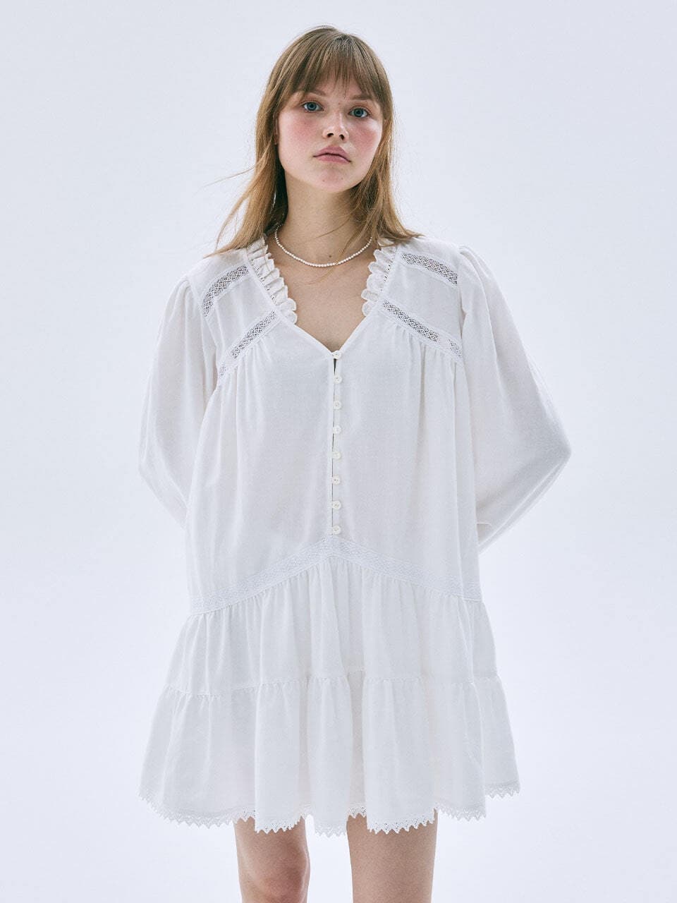 COTTON MINI DRESS FRILL_WHITE