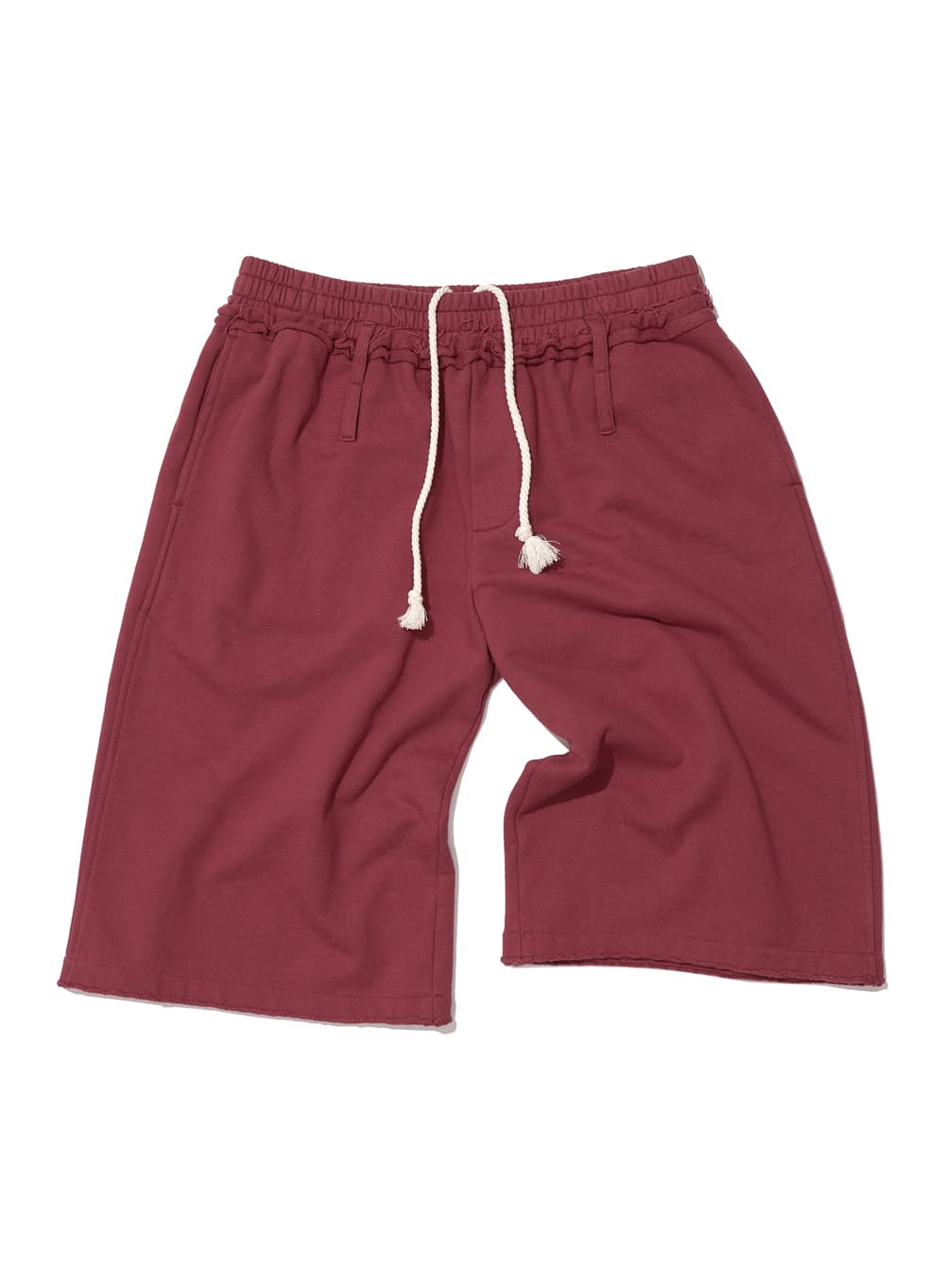 CUT-OFF WASHED TERRY BERMUDA SHORTS_CHILI