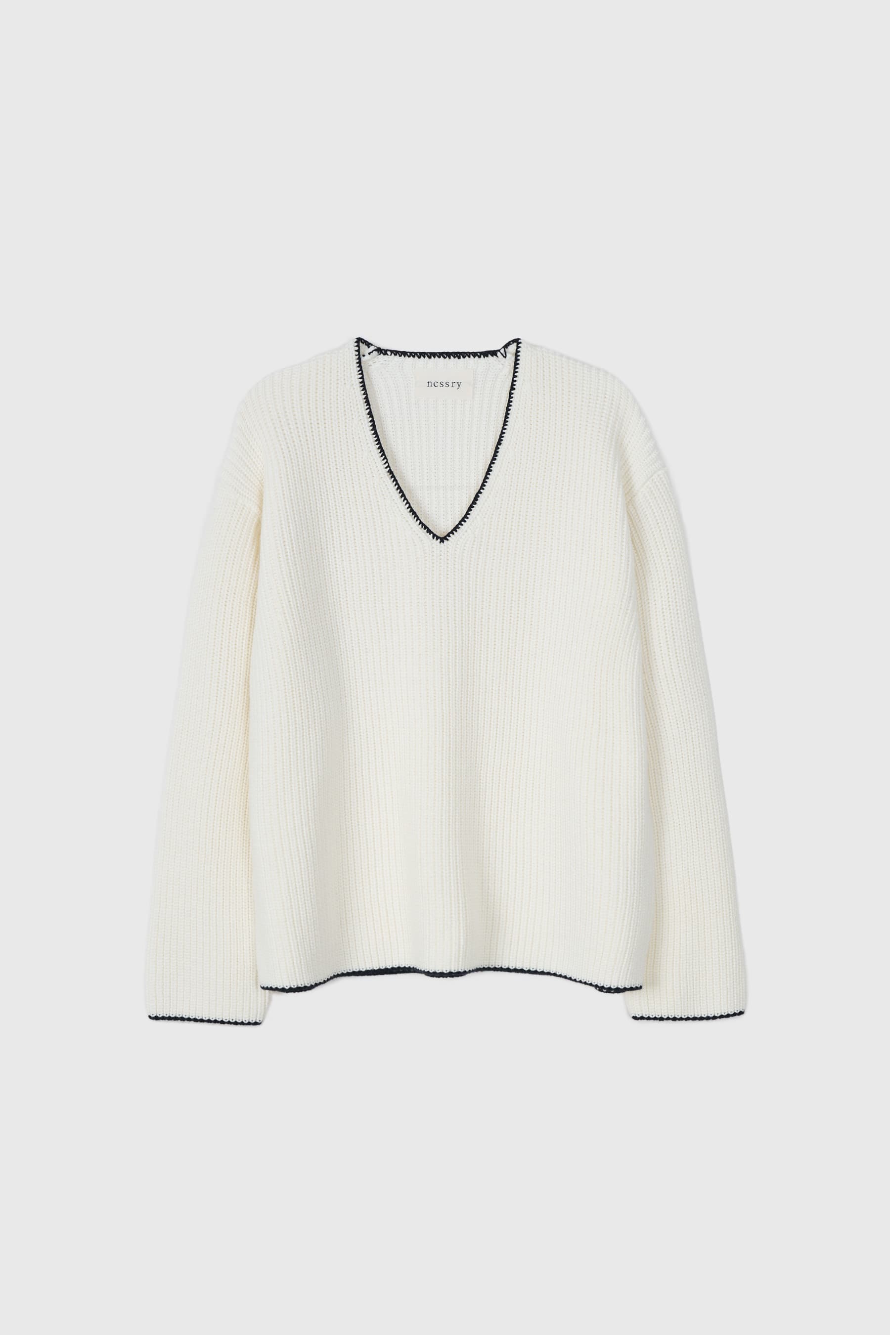 Cotton Line V-Neck Knit (Ivory)