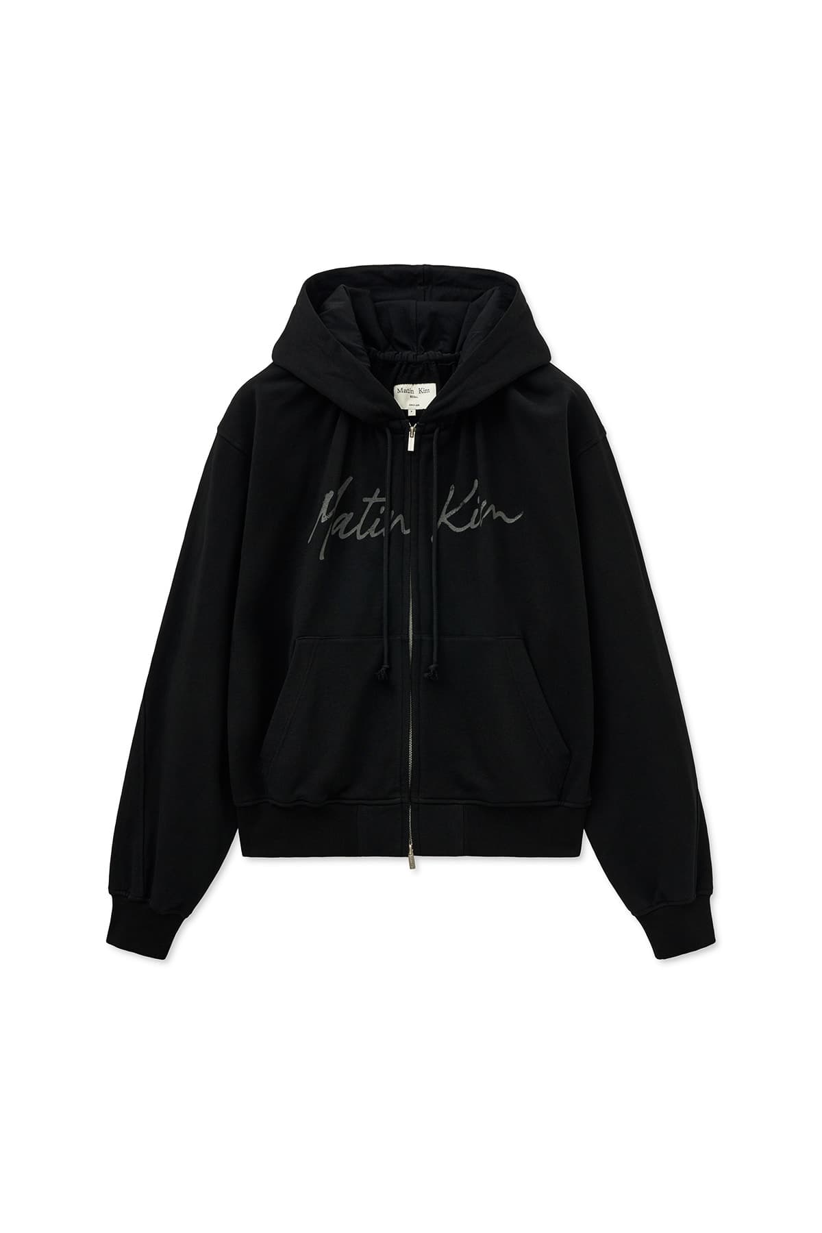 DRAWSTRING POINT ZIP UP HOODY IN BLACK