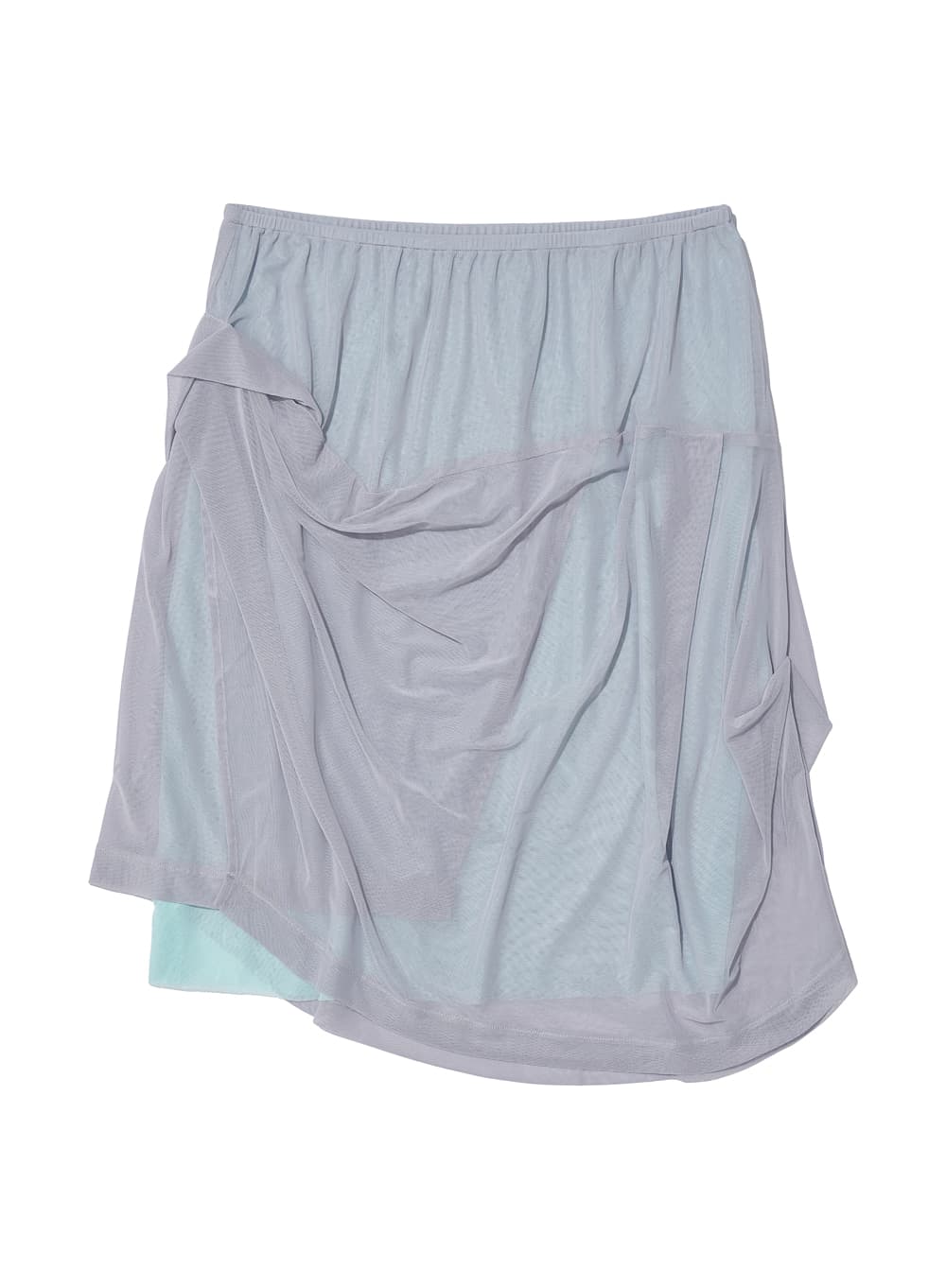 MESH COMBI DRAPE MIDI SKIRT_LIGHT GREY