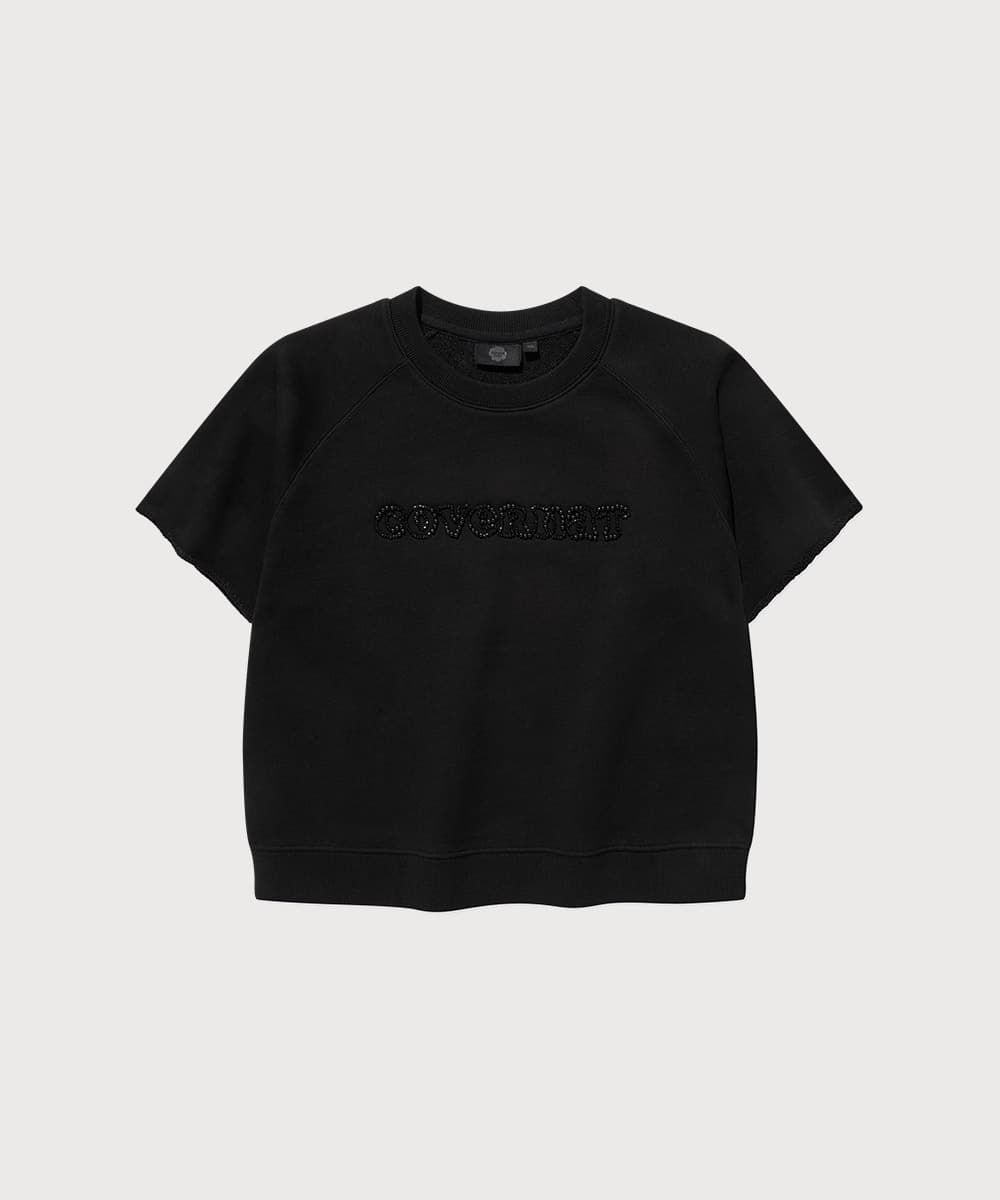 우먼 크롭 펄 쿠퍼로고 하프 맨투맨 Black