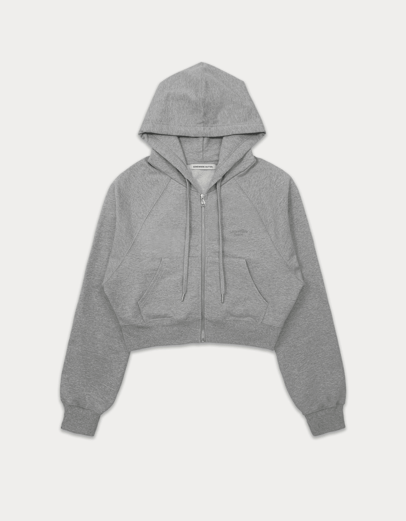 Essential crop hood zip-up - grey