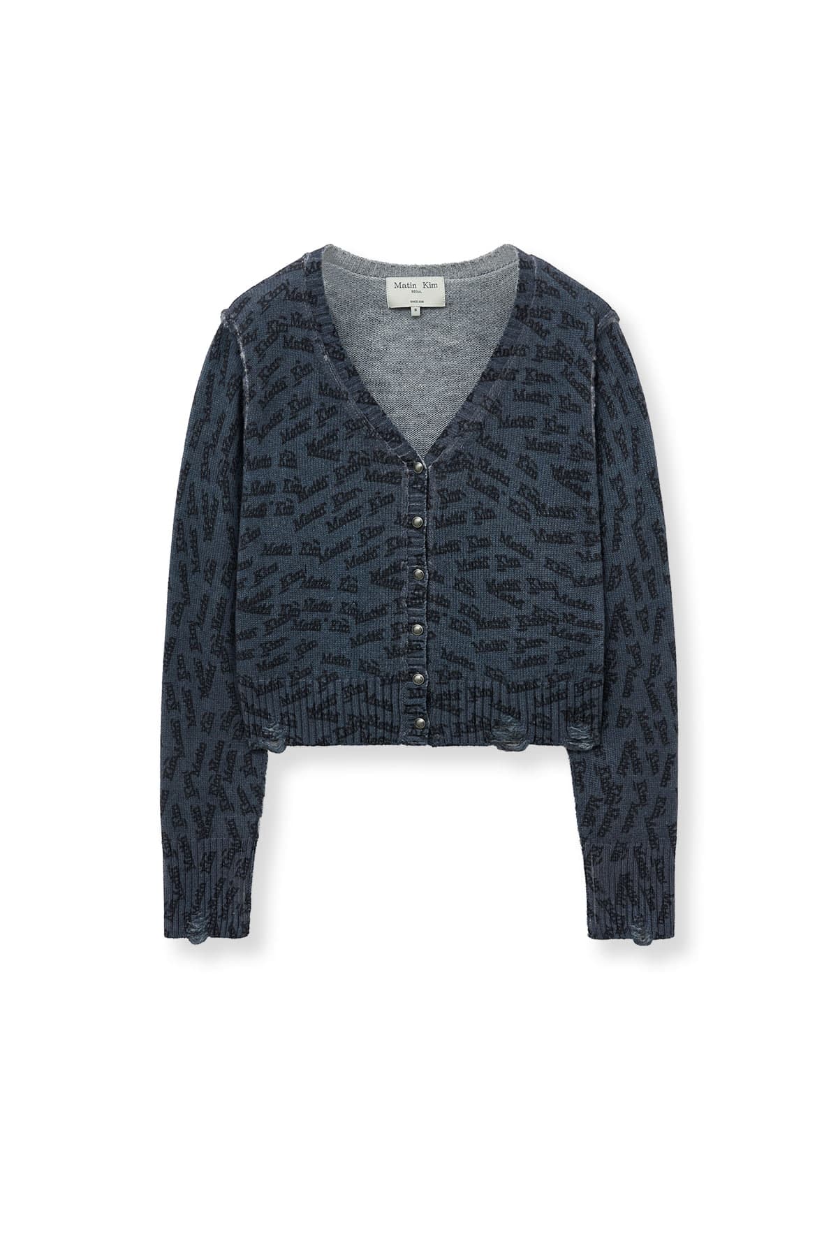 ALL OVER LOGO CROP CARDIGAN IN NAVY