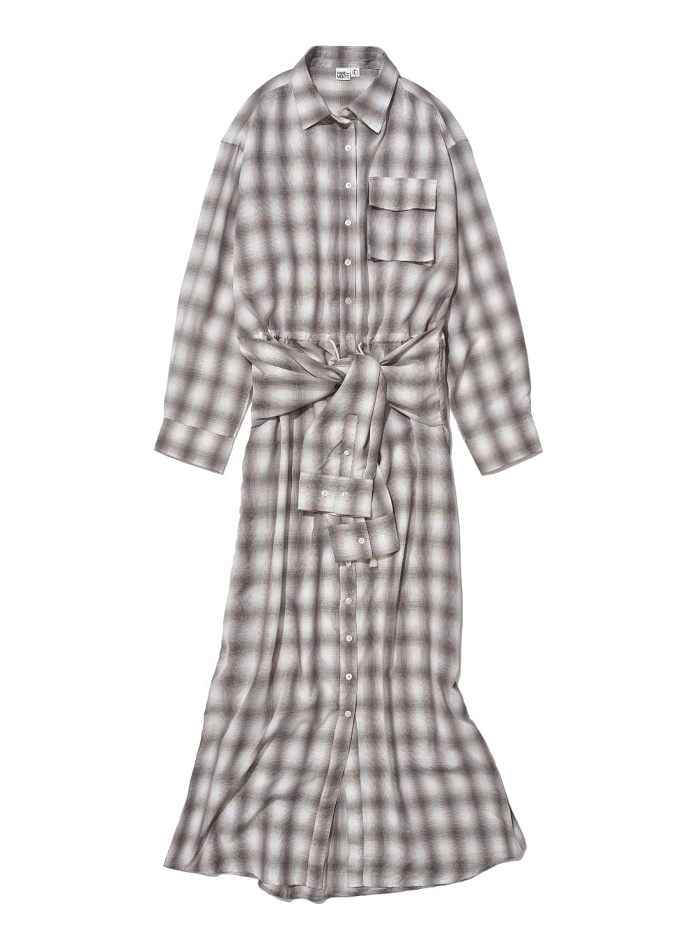 SLEEVE-TIE SHIRT MAXI DRESS_BEIGE CHECK