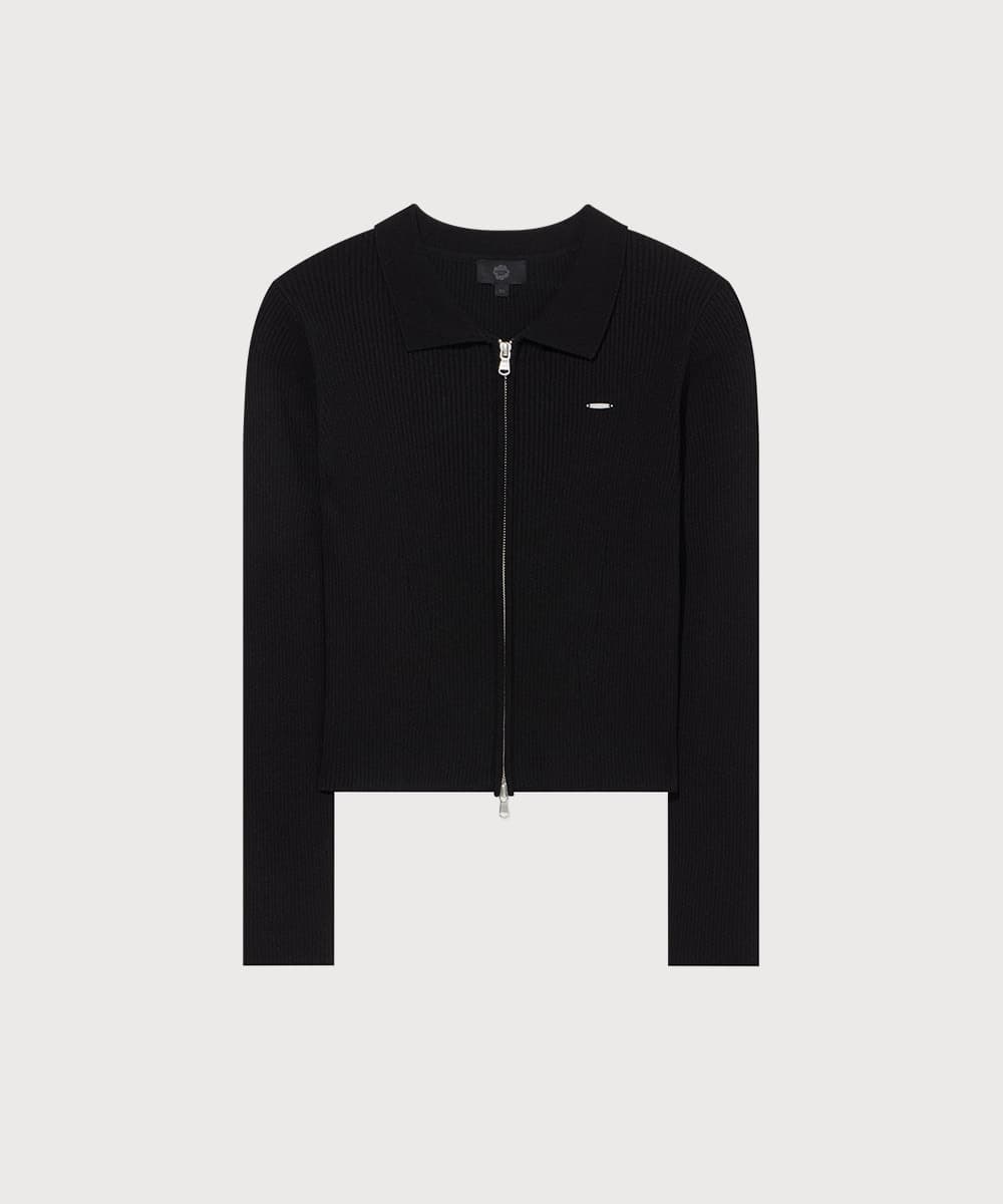 우먼 카라 슬림핏 집업 가디건 Black