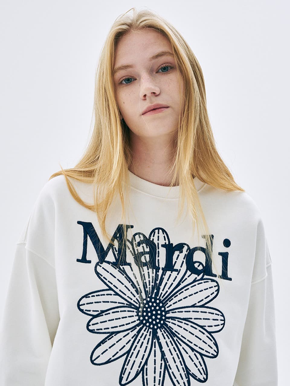 SWEATSHIRT FLOWERMARDI NEEDLEWORK_WHITE NAVY
