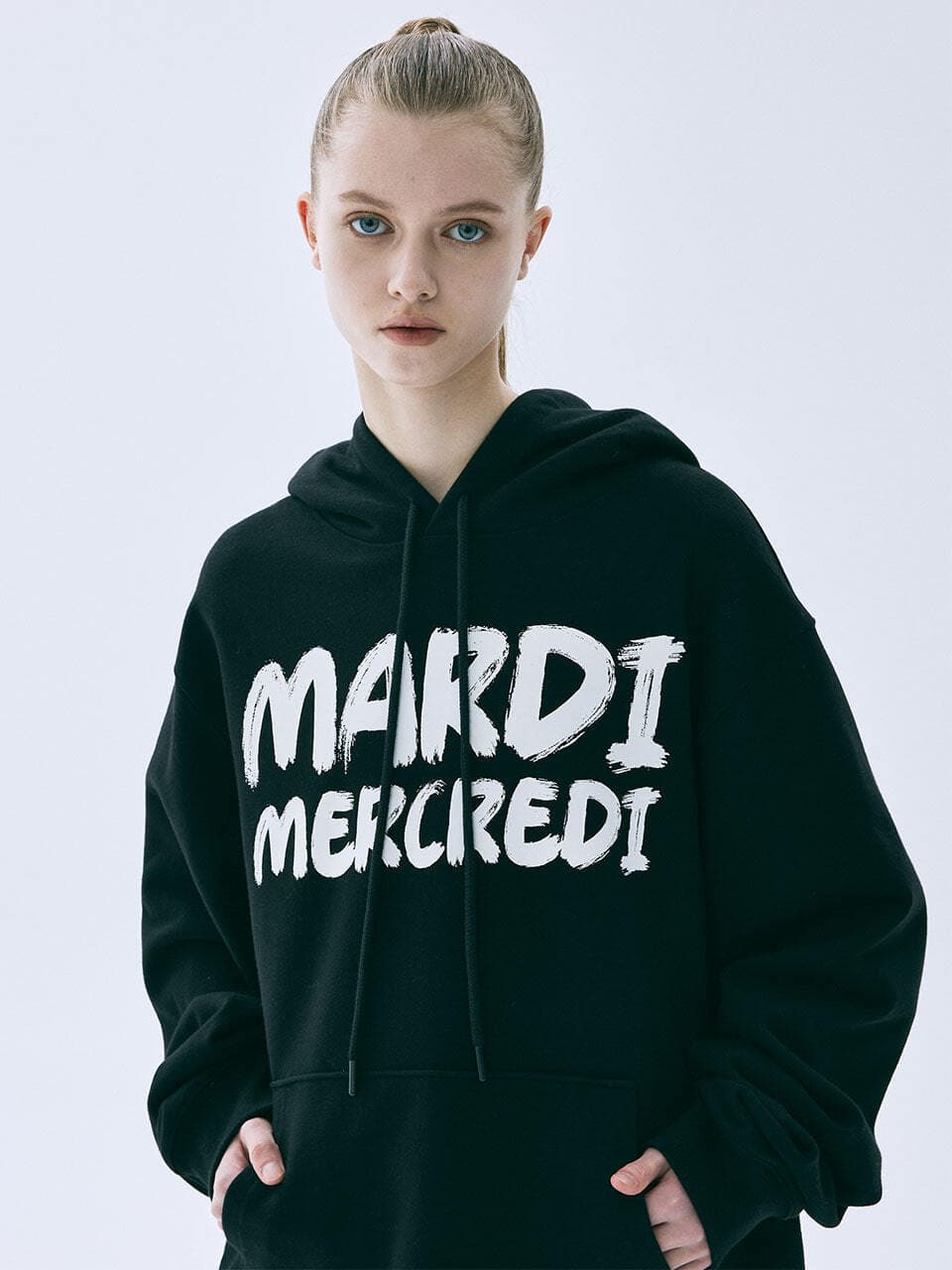 OVERSIZED HOODY BRUSH LOGO CONTRAST_BLACK WHITE