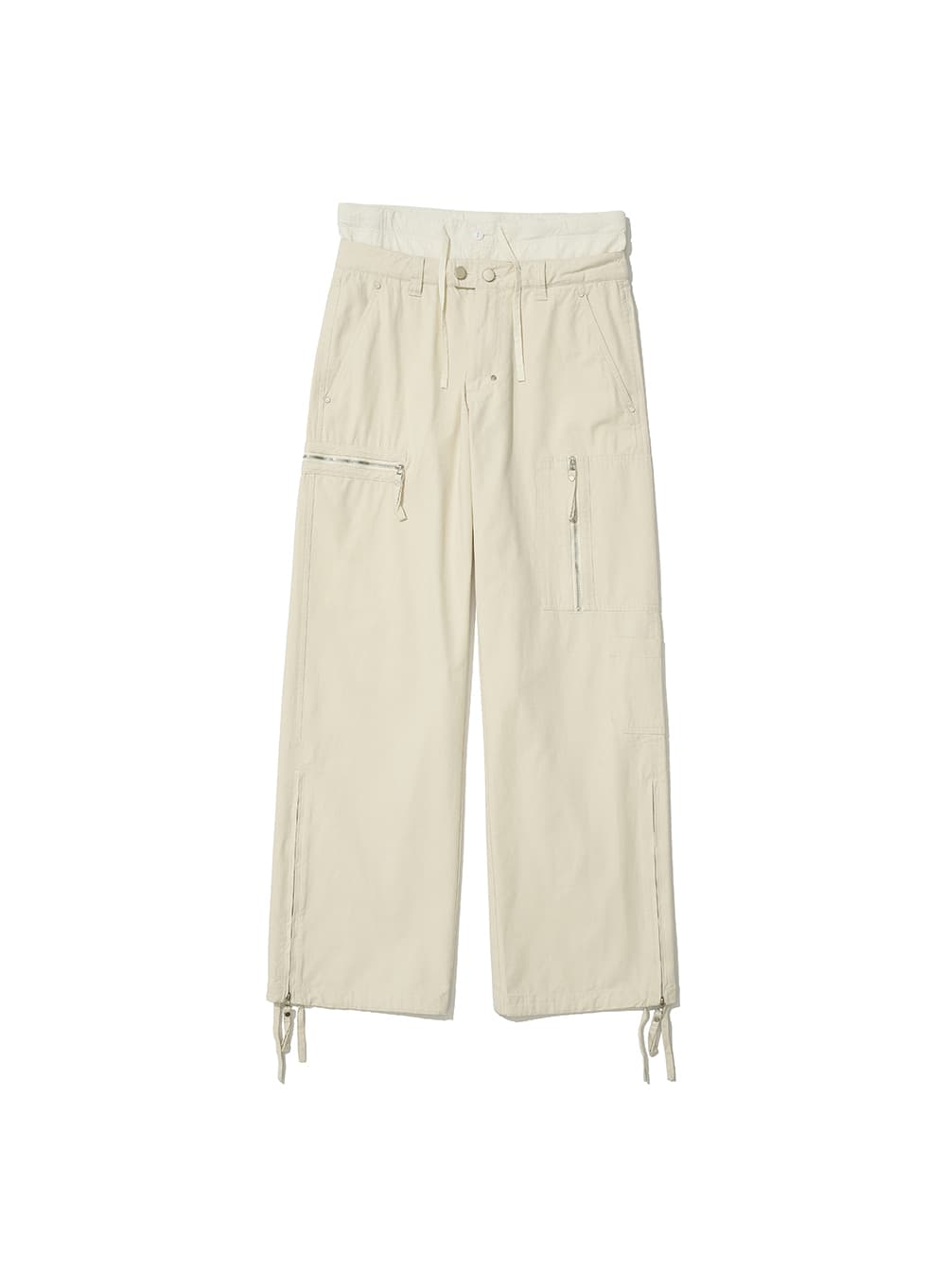 DOUBLE LAYERED WAIST CARGO PANTS_ECRU