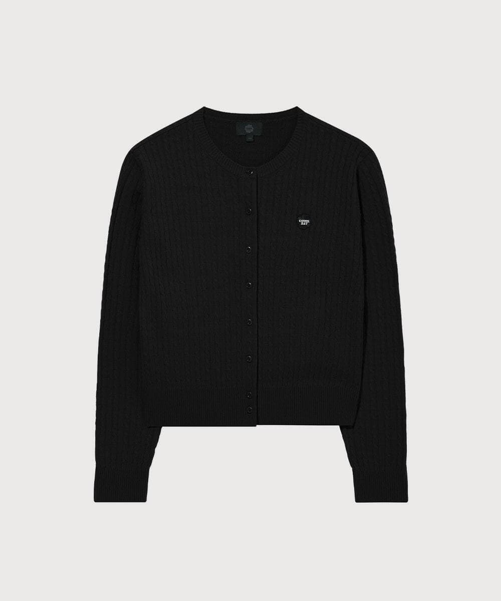 우먼 클로버하트 케이블 가디건 Black