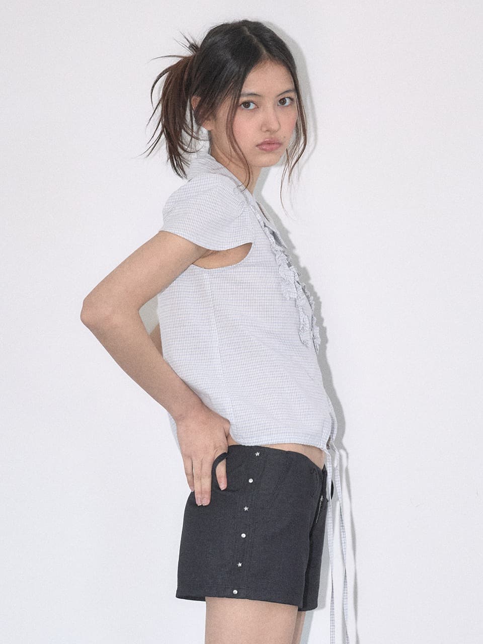 MIXED RIVET SHORTS (BLACK)