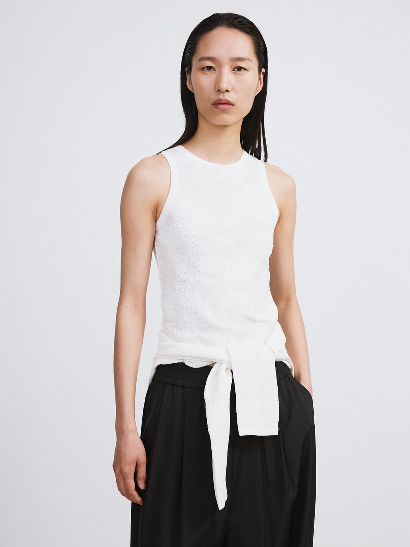 LACE JACQUARD KNIT TANK TOP (BEAN IVORY)