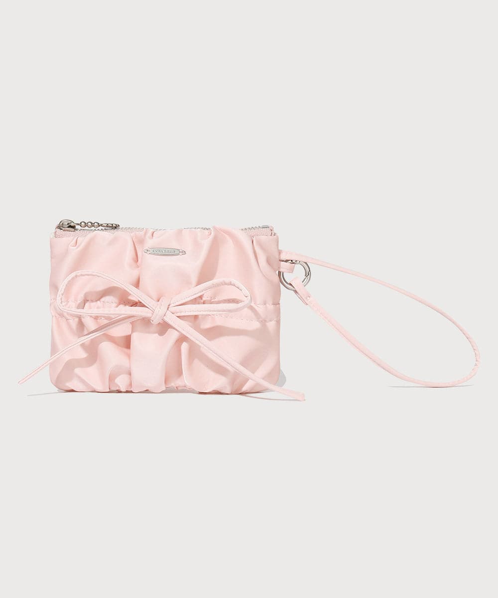 클로버하트 셔링 리본 핸들 파우치 Light Pink