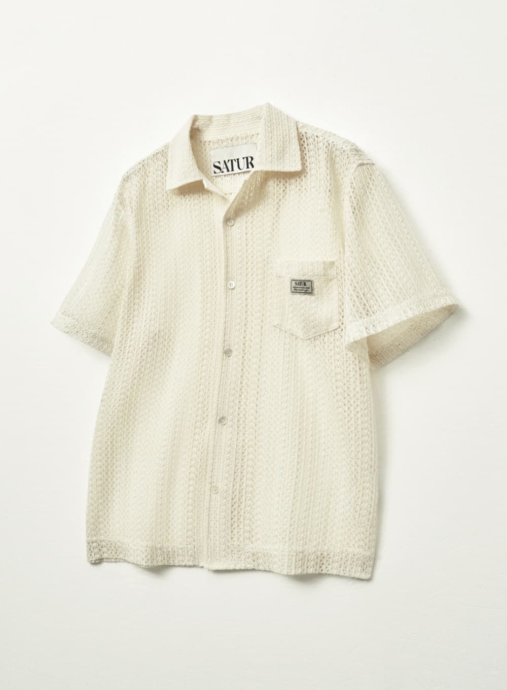 Crochet Open Collar Half Shirt - Cream