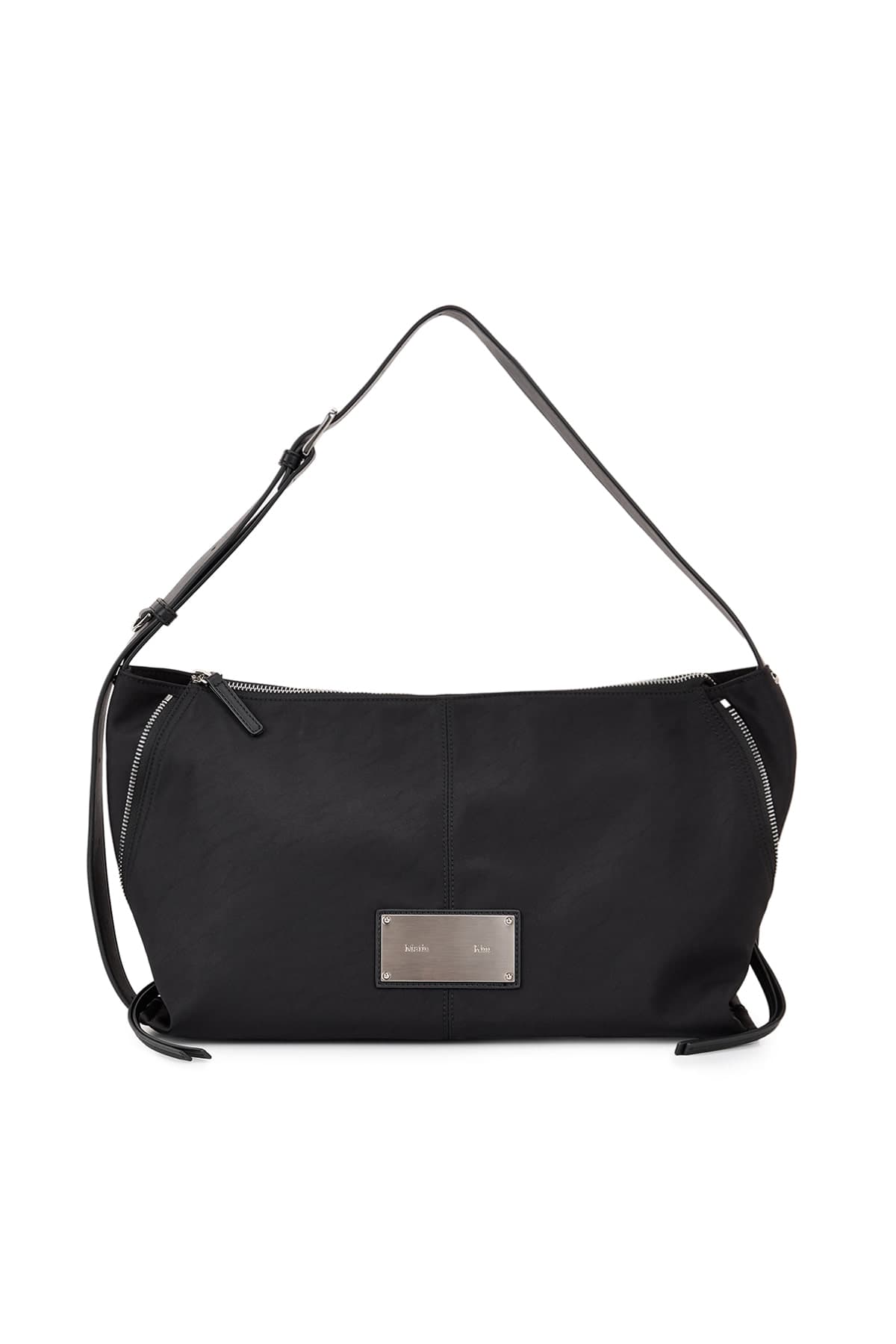 SIDE ZIPPER FABRIC SHOULDER BAG IN BLACK