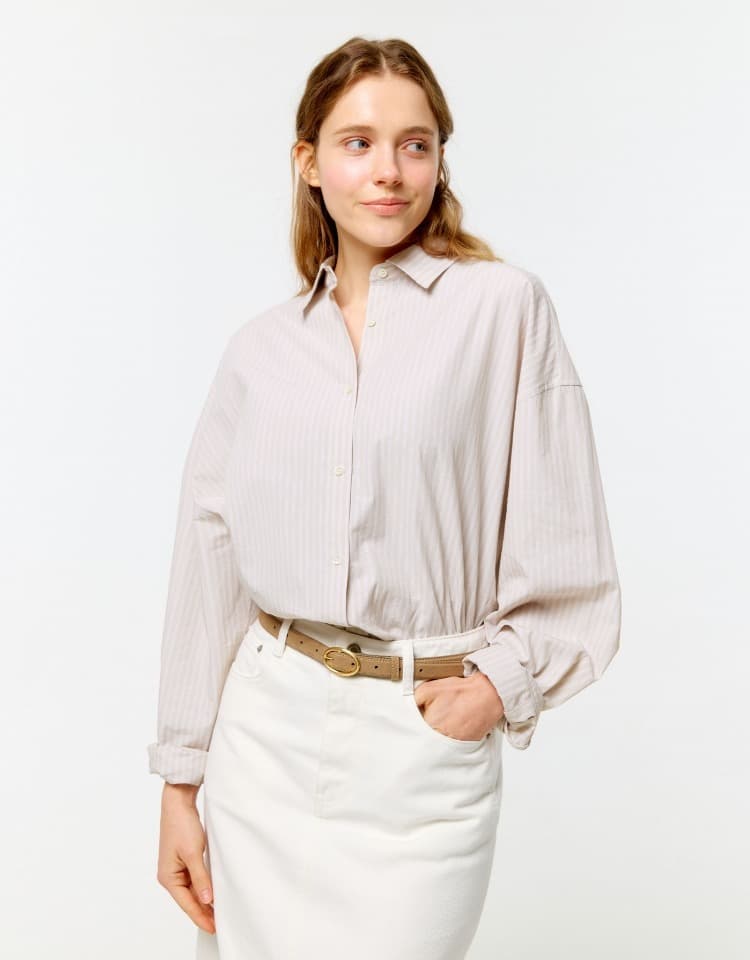 oversized stripe shirts - beige