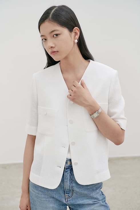 23N summer tweed crop jacket [WH]