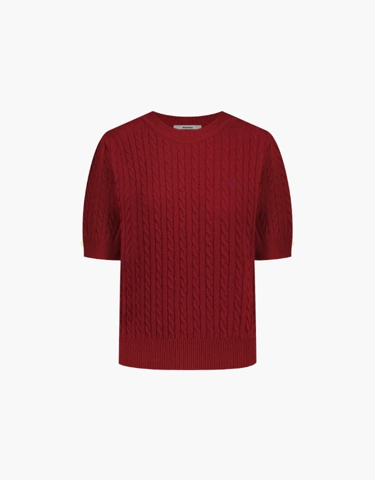 gold button cable knit - red