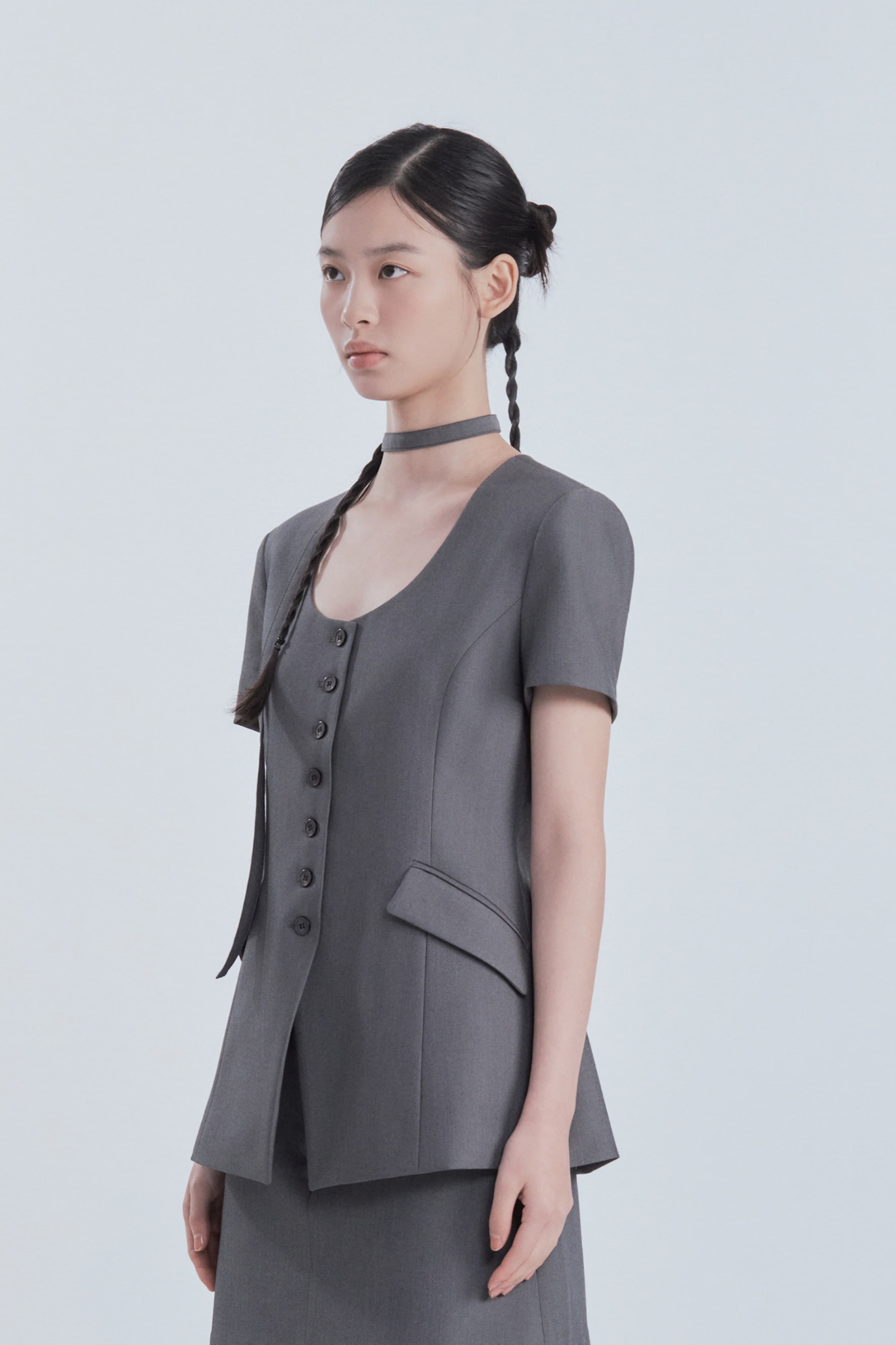 Emma Round Neck Half-Sleeve Jacket - Grey