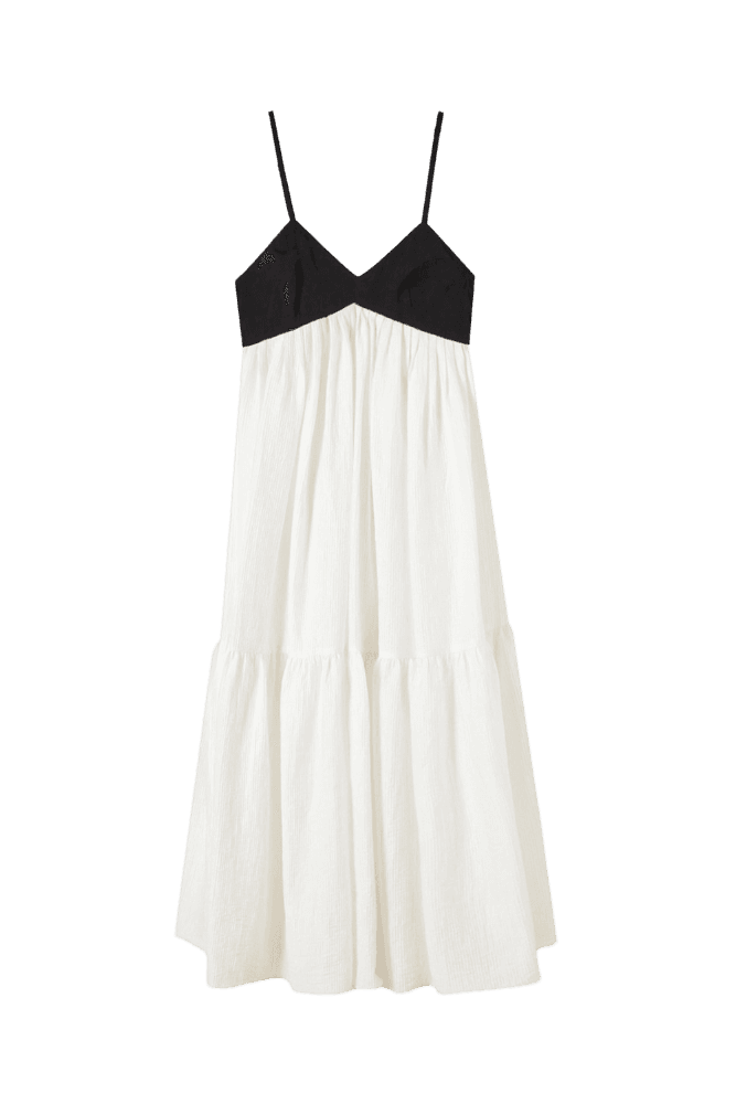 Sleeveless shirring dress (Black)