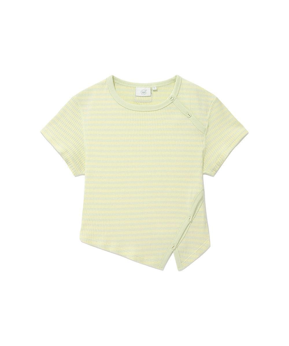 우먼 스트라이프 컷아웃 티셔츠 Light Yellow