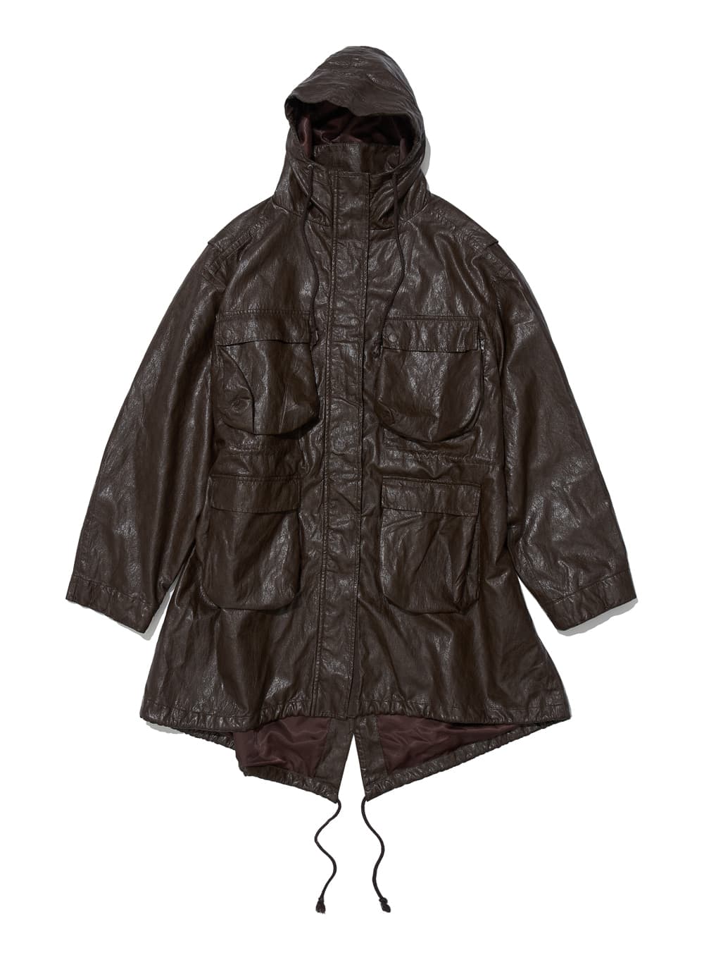 WASHED FAUX LEATHER M65 FISHTAIL JACKET_BROWN
