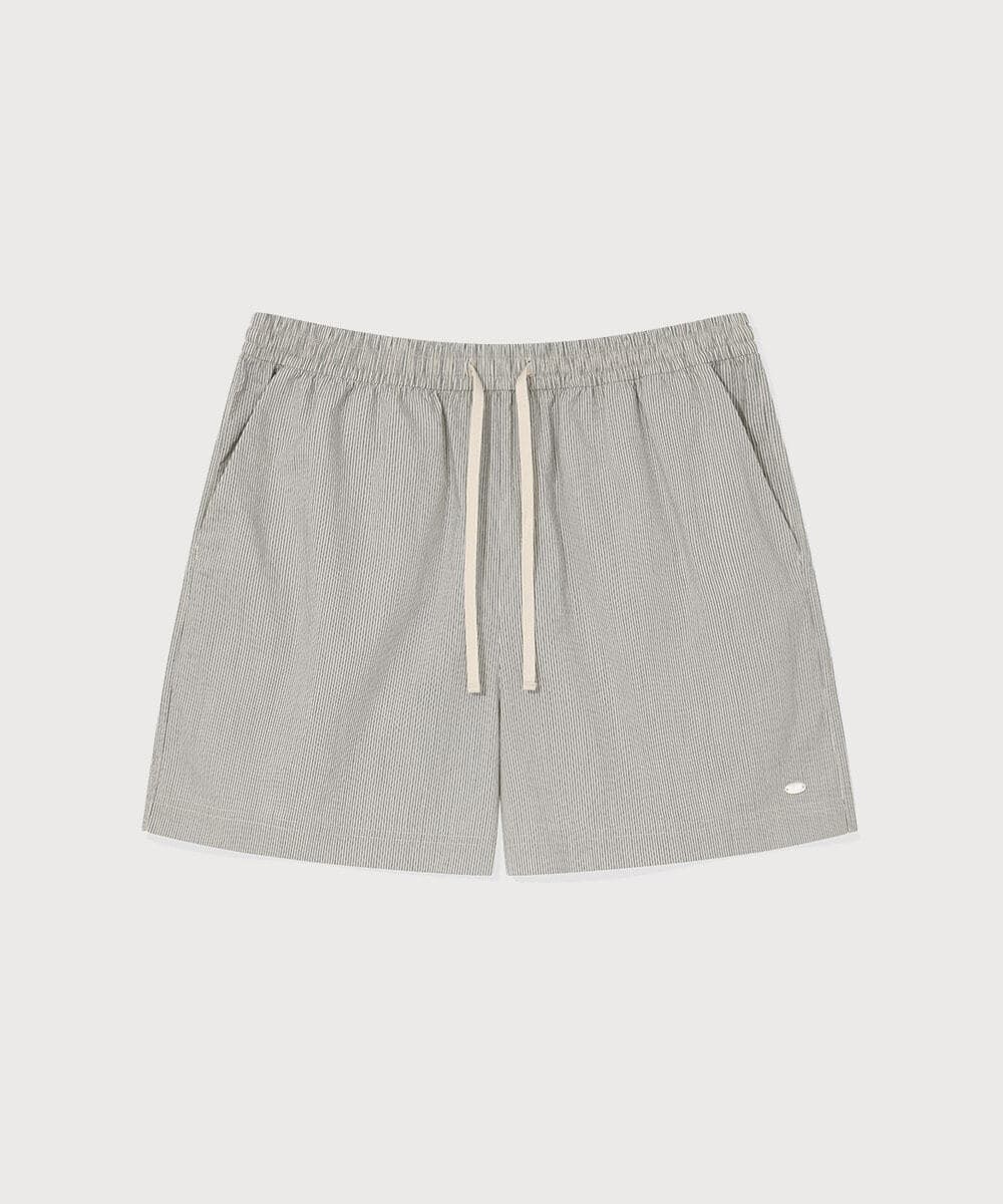 우먼 스트라이프 코튼 밴딩 쇼츠 Light Gray