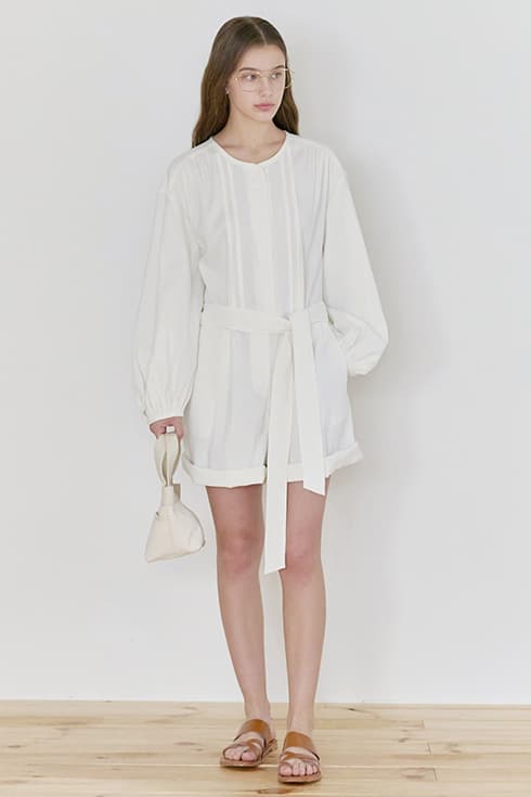 25N volume pin-tuck jumpsuit [WH/ST]