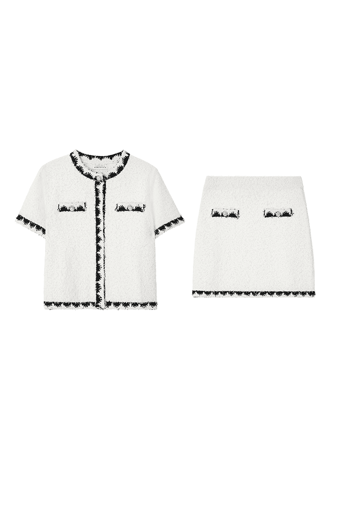Atelier Trim Tweed Half Jacket + Mini Skirt (White)