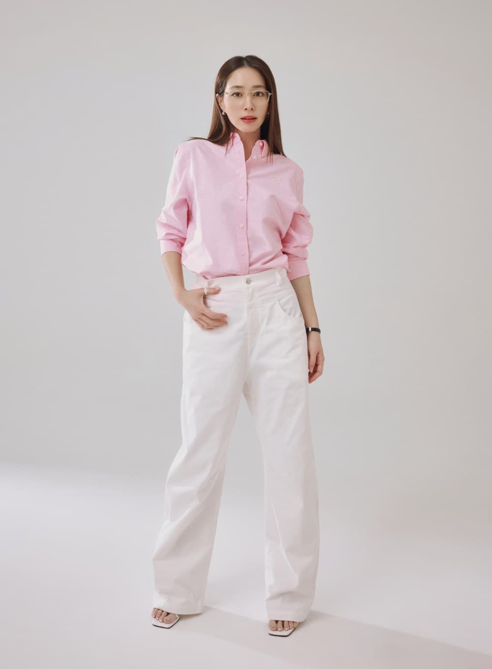 (W) Cotton Curved Pants - White