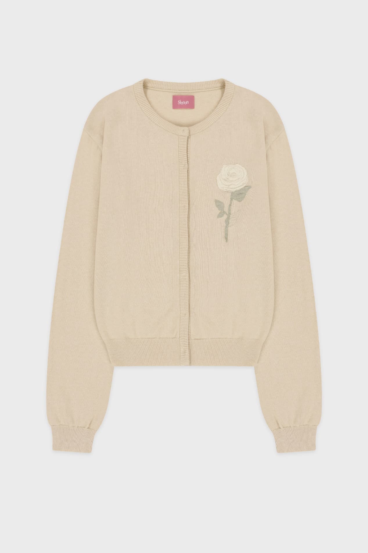 Embroidered Rose Cardigan (Light Beige)