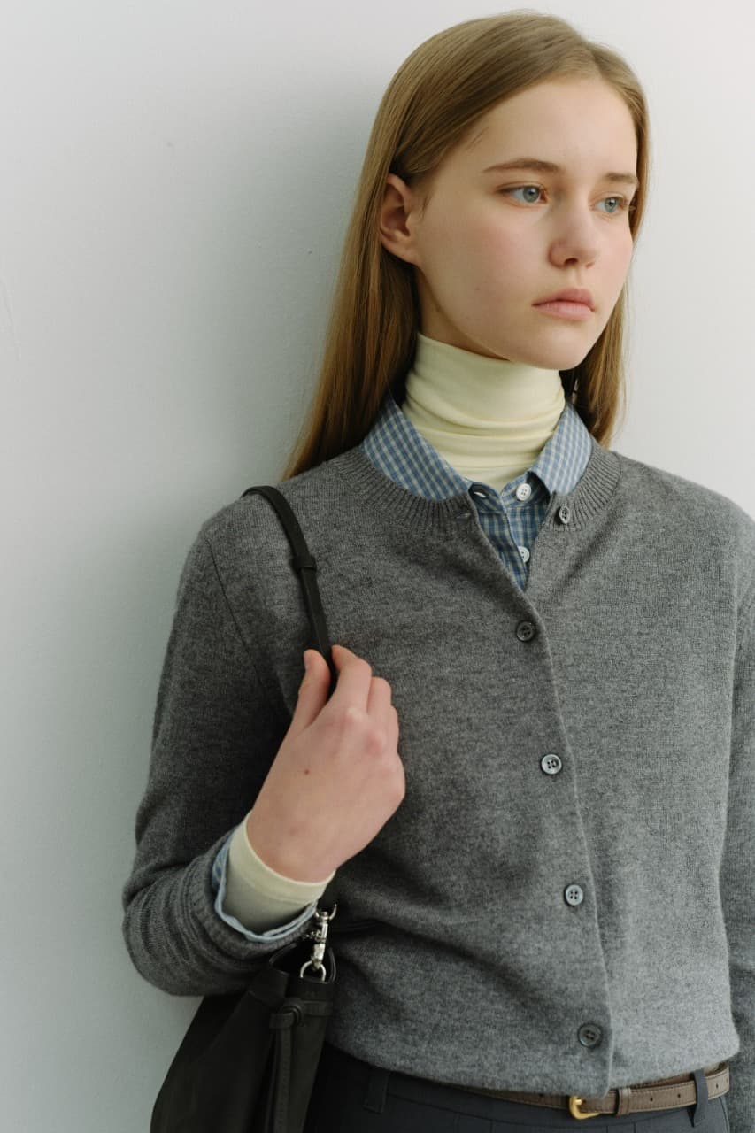 ESSENTIAL CREWNECK KNIT CARDIGAN MELANGE GREY_UDSW6A209G2